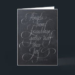 Angels et Citation d'amitié Chalkboard Calligraphi<br><div class="desc">La calligraphie professionnelle balaye cette carte comme des ailes parmi les nuages. C'est la carte idéale pour une note "Merci" à un ami spécial, ou "Joyeux Noël" aux personnes chères. Et peut-être qu'il aurait l'air parfait dans un petit cadre en bois - après tout - l'arrière - plan est un...</div>