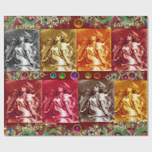 ANGELS, FEATHERS, GEMSTONES, Gold Floral Kerstmis Cadeaupapier