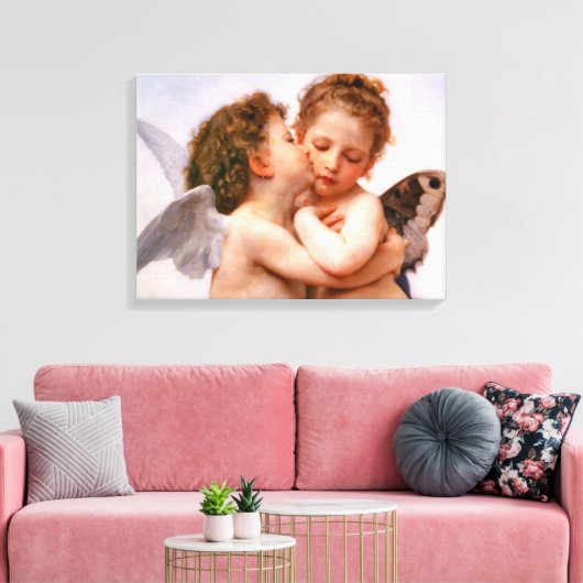 Angels First Kiss, Bouguereau Fine Art Canvas Afdruk (Insitu (Woonkamer))