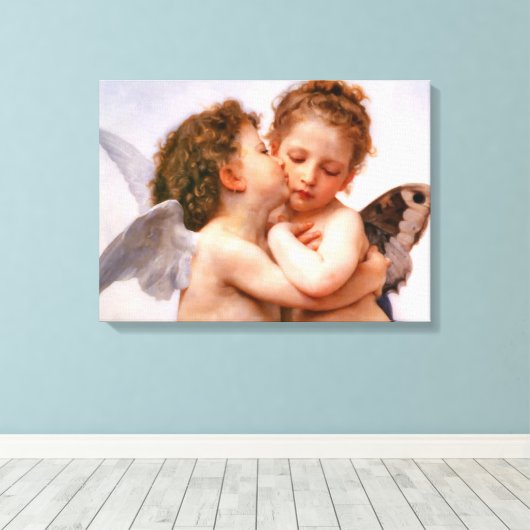 Angels First Kiss, Bouguereau Fine Art Canvas Afdruk (Insitu (Houten vloer))