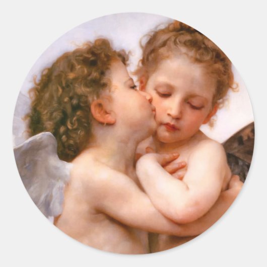 Angels First Kiss, Bouguereau Ronde Sticker (Voorkant)