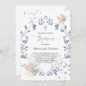 angels frame Baptism baby boy Kaart (Voorkant / Achterkant)