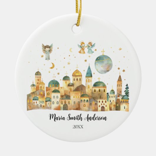 Angels in Jerusalem Uitzicht Kerstmisscene Keramisch Ornament (Voorkant)