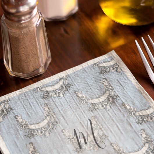  Angels in Sky Blue Floral Initiaal Monogram Servet