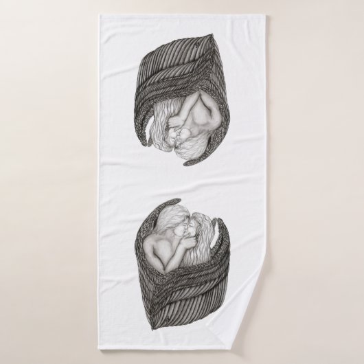 Angels Kissing, noir et blanc Design (Serviette de bain)