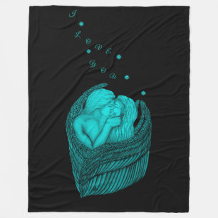 Angels Kissing, zwart en groen design Fleece Deken
