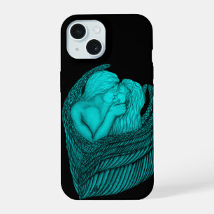 Angels Kissing, zwart en groen design iPhone 15 Hoesje
