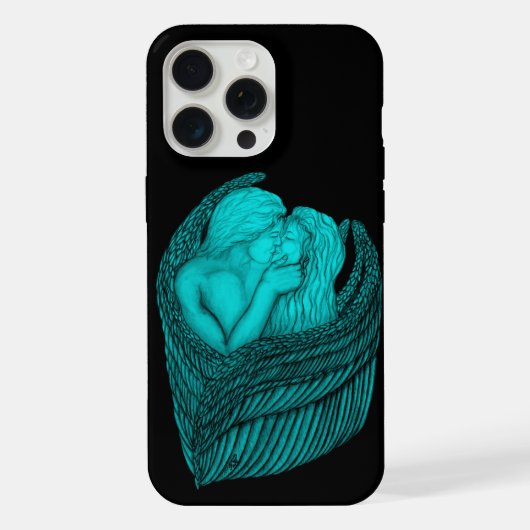 Angels Kissing, zwart en groen design iPhone Hoesje (Achterkant)