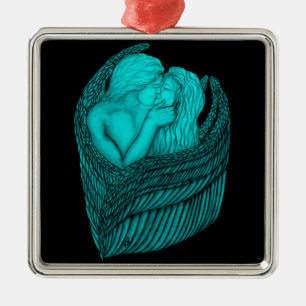 Angels Kissing, zwart en groen design Metalen Ornament