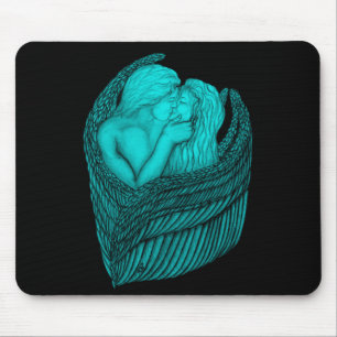 Angels Kissing, zwart en groen design Muismat