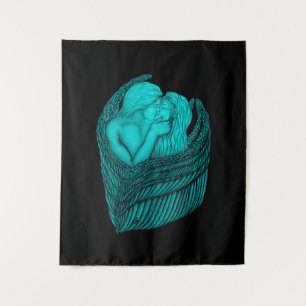 Angels Kissing, zwart en groen design Wandkleed