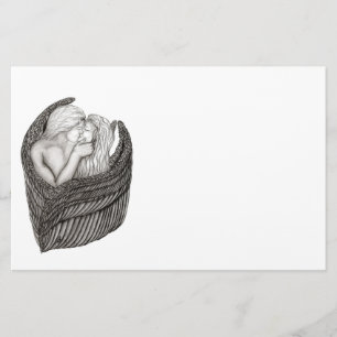 Angels Kissing, zwart-wit design Briefpapier