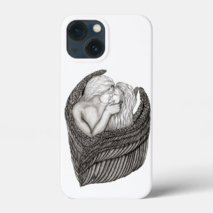 Angels Kissing, zwart-wit design iPhone 13 Mini Hoesje