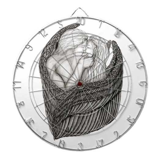 Angels Kissing, zwart-wit design Dartbord (Voorkant)