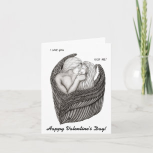 Angels Kissing, zwart-wit design Feestdagen Kaart