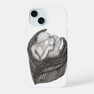 Angels Kissing, zwart-wit design iPhone 15 Hoesje