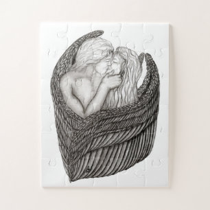 Angels Kissing, zwart-wit design Legpuzzel