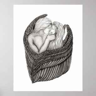Angels Kissing, zwart-wit design Poster