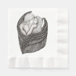 Angels Kissing, zwart-wit design Servet