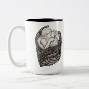 Angels Kissing, zwart-wit design Tweekleurige Koffiemok