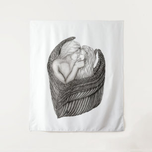 Angels Kissing, zwart-wit design Wandkleed