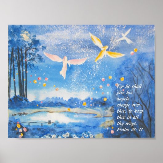 Angels Psalm 91 Waterverf Poster (Voorkant)