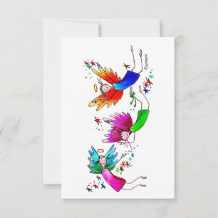 Angels Red Green en Blue Happy Waterverf Bedankkaart