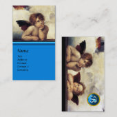 ANGELS Winged Cherub Monogram Blue Sapphire Silver Visitekaartje (Voorkant / Achterkant)