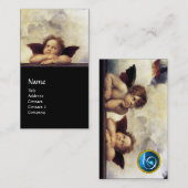 ANGELS Winged Cherubs Monogram Blue Sapphire black Visitekaartje (Voorkant / Achterkant)
