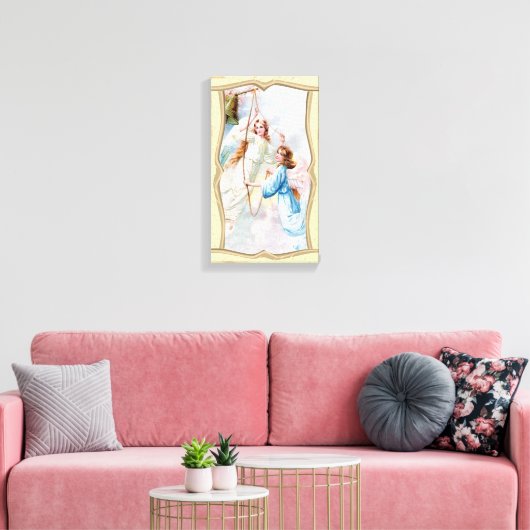 Angels With Christmas Bell Canvas Afdruk (Insitu (Woonkamer))
