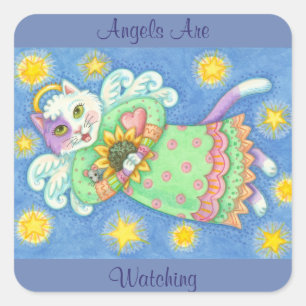 ANGELS ZIJN WATCHING, CAT STICKERS Square, Sheet
