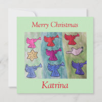 Anges avec trompettes Carte de Noël plat