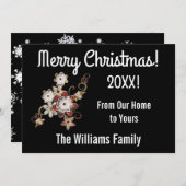 Anges, bijoux et fleurs mousseuses Carte de Noël (Devant / Derrière)