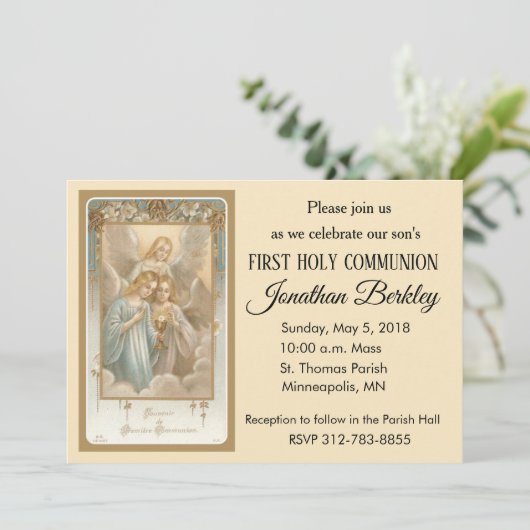 Anges célestes Première Communion Invitations (Debout devant)