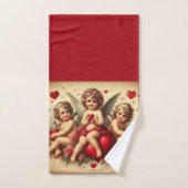 Anges Cherub Vintage et cœurs rouges  (Serviette à main)