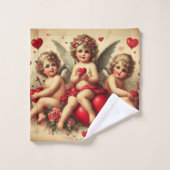 Anges Cherub Vintage et cœurs rouges  (Gant de toilette)