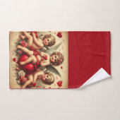 Anges Cherub Vintage et cœurs rouges  (Serviette à main)