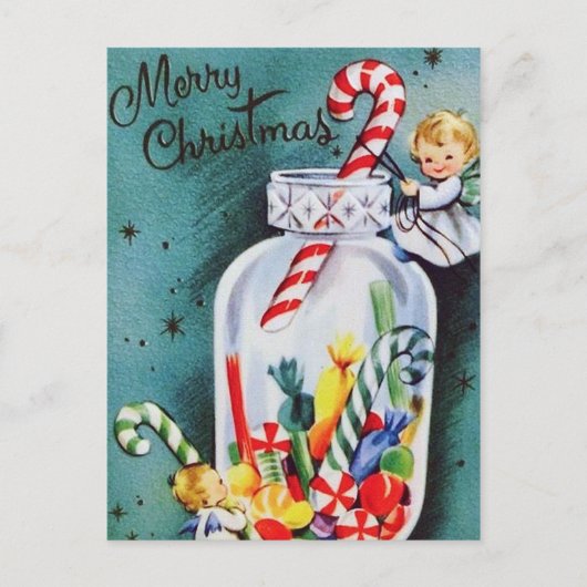Anges de Noël rétro et carte postale de bonbons (Devant)