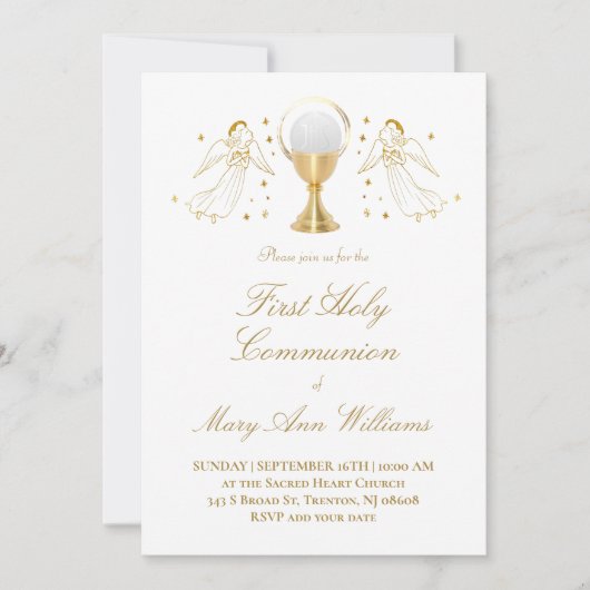 Anges d'or de la première communion Invitation (Devant)