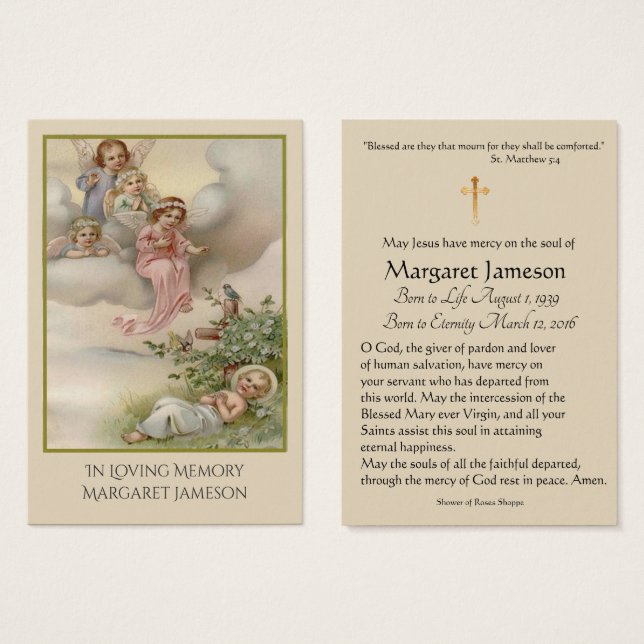 Anges Jésus-Christ Funérailles catholiques Carte S (Devant & derrière)
