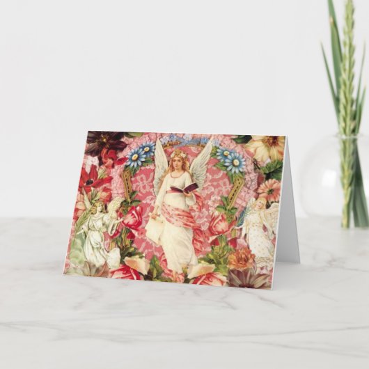 Anges victoriens et carte de collage de fleurs (Devant)
