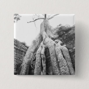 Angkor Cambodia, Tree Ta Prohm Vierkante Button 5,1 Cm
