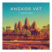 Angkor Vat, Cambodge, Poster style rétro-chic