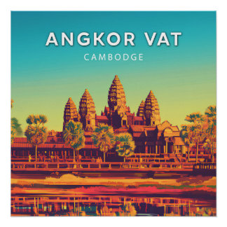 Angkor Vat, Cambodge, Poster style rétro-chic
