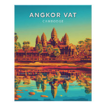 Angkor Vat, Cambodge, Poster style rétro-chic