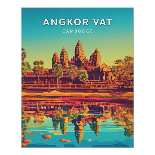 Angkor Vat, Cambodge, Poster style rétro-chic (Devant)