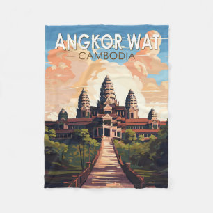 Angkor Wat Cambodia Travel Art Vintage Fleece Deken