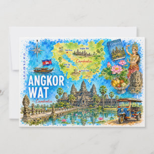 Angkor Wat Cambodja Aquarel Reisansichtkaart Kaart