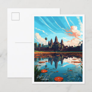 Angkor Wat Cambodja Art Vintage Travel Briefkaart