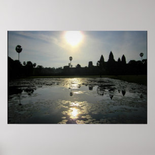 Angkor Wat Cambodja Ochtend Silhouet Afdruk Poster